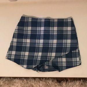 Blue and white plaid skort